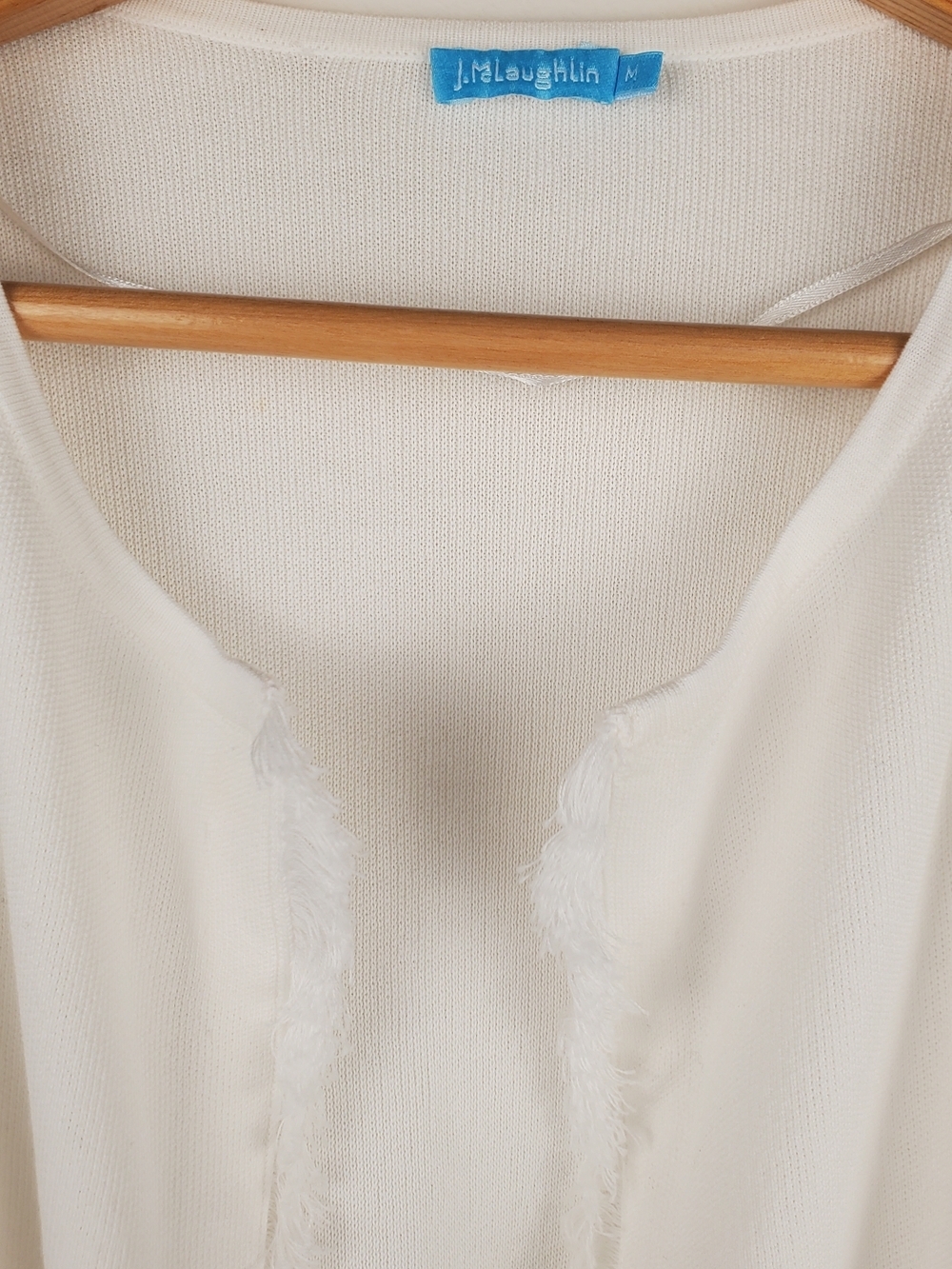J. McLaughlin White Fringe Knit Cardigan (Size M) . #249 - Picture 2 of 11